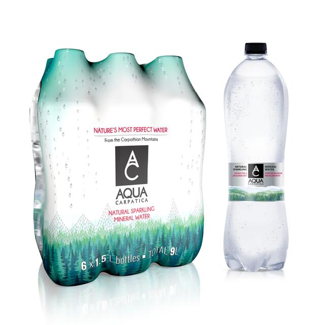 AQUA Carpatica Naturally Sparkling Mineral Water Low Sodium & Nitrates   6 x 1.5L - McGrocer