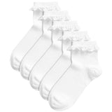 MS Girls Cotton Blend Frill Socks 4-7 Large White 5 Pack