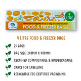 Eco Green Living Certified Compostable 4L Freezer Bags for Food Storage