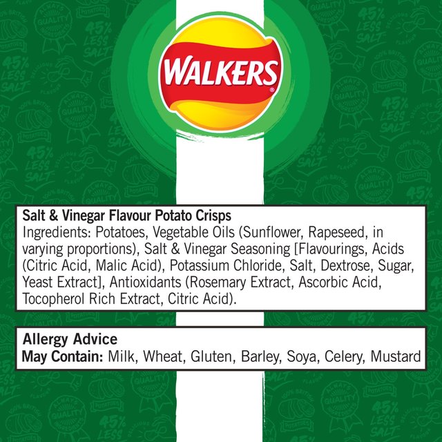 Walkers Less Salt A Dash of Salt & Vinegar Multipack Crisps   6 per pack GOODS M&S   