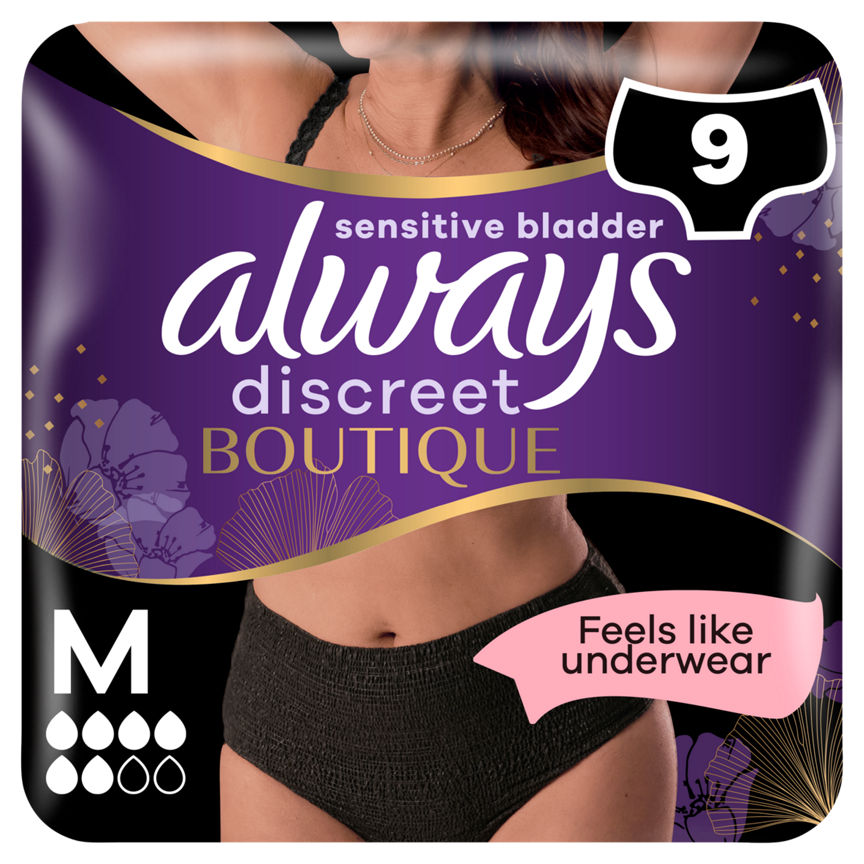 Always Discreet Boutique Underwear Incontinence Pants Plus Medium Black - McGrocer