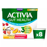 Activia Strawberry Vanilla Peach  Raspberry No Added Sugar Fat Free Multipack Yogurt 8x115g