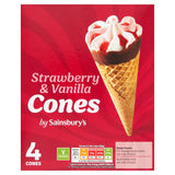 Sainsburys Strawberry  Vanilla Cones 4x110ml