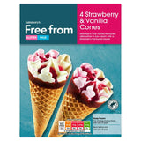 Sainsburys Free From Strawberry  Vanilla Cones 4 x 120ml