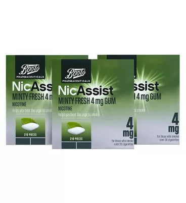 Boots NicAssist Minty Fresh Gum 4mg - 3 x 210 Pieces Bundle - McGrocer