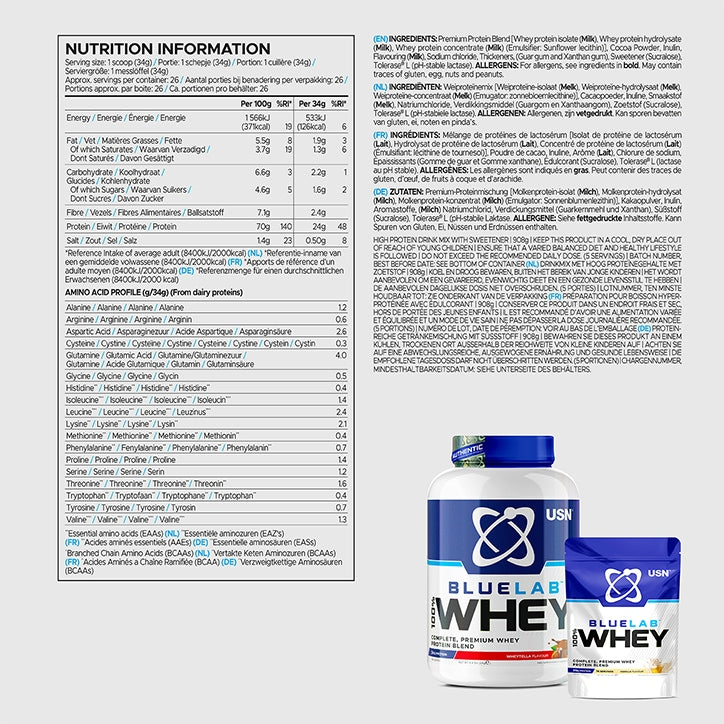 USN Blue Lab Whey Premium Protein Powder Strawberry 908g - McGrocer