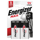 Energizer Max 9V Batteries Alkaline 2 Pack