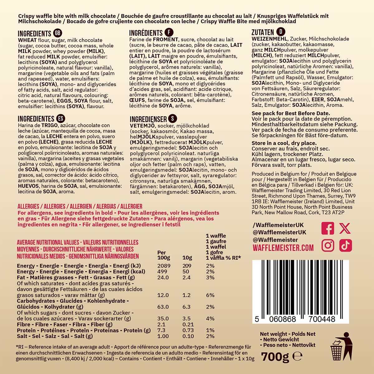 Wafflemeister Belgian Chocolate Mini Waffle Bites, 700g - McGrocer