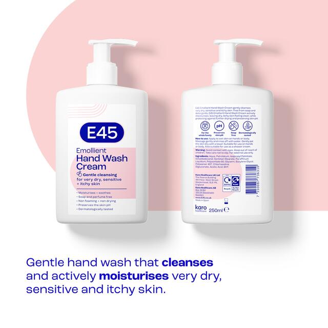 E45 Emollient Wash Cream gentle cleansing for very dry skin Pump   250ml - McGrocer
