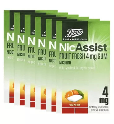 Boots NicAssist Fruit Fresh 4mg Gum - 6 x 105 Pieces Bundle - McGrocer