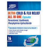 Boots Pharmaceuticals Ultra Cold and Flu Relief All In One 16 Capsules - McGrocer