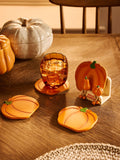 Set of 4 Orange Pumpkin Coasters with Holder
