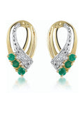 The Diamond Store Green 9K Yellow Gold Tone Emerald 8 x 15mm And Diamond Earrings