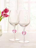 Set of 2 Clear Heart Stem Wine Glasses