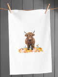 Personalised Halloween Highland Cow Tea Towel by Koko Blossom
