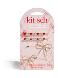 Kitsch Metal Gemstone and Bow Bobby Pins 4 Piece Set