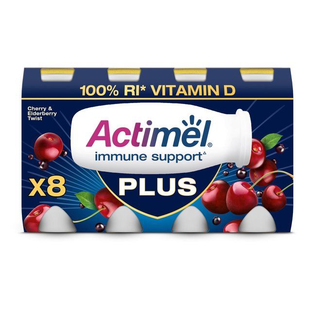 Actimel Plus 100% Vitamin D Cherry & Elderberry Immunity Yoghurt   8 x 100g - McGrocer