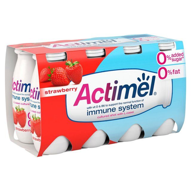 Actimel Strawberry 0% Added Sugar Fat Free Yoghurt Drink   8 x 100g - McGrocer