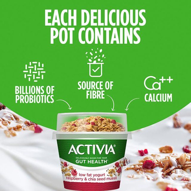 Activia Raspberry & Chia Seed Museli Breakfast Pot Low Fat Yoghurt   165g - McGrocer