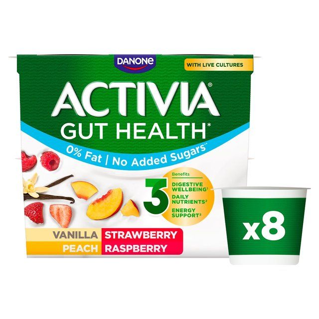 Activia Strawberry Vanilla Peach & Raspberry No Added Sugar Fat Free   8 x 115g - McGrocer