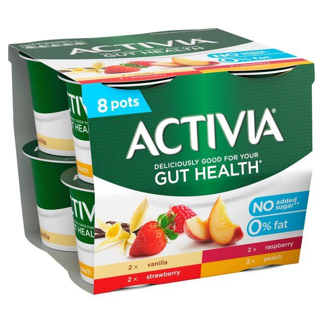 Activia Strawberry Vanilla Peach & Raspberry No Added Sugar Fat Free   8 x 115g - McGrocer