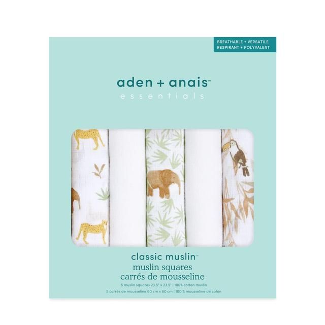 Aden+Anais essentials 5 pack cotton muslin squares tanzania   5 per pack - McGrocer