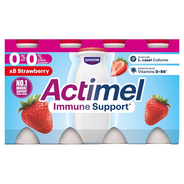 Actimel Strawberry 0% Added Sugar Fat Free Yoghurt Drink   8 x 100g - McGrocer