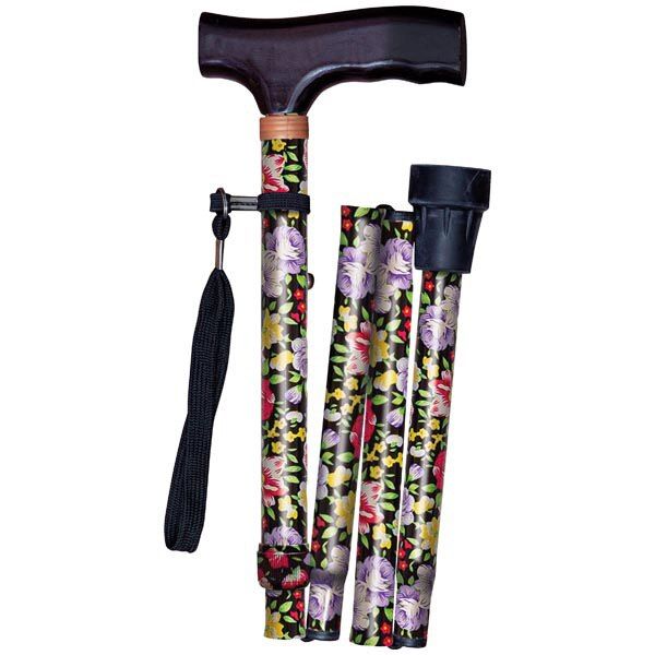 Aidapt Folding Walking Cane - Patterned Blue Floral - McGrocer