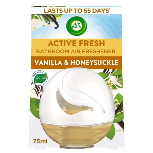 Air Wick Active Fresh Bathroom Gel Air Freshener Vanilla and Honeysuckle   75ml - McGrocer