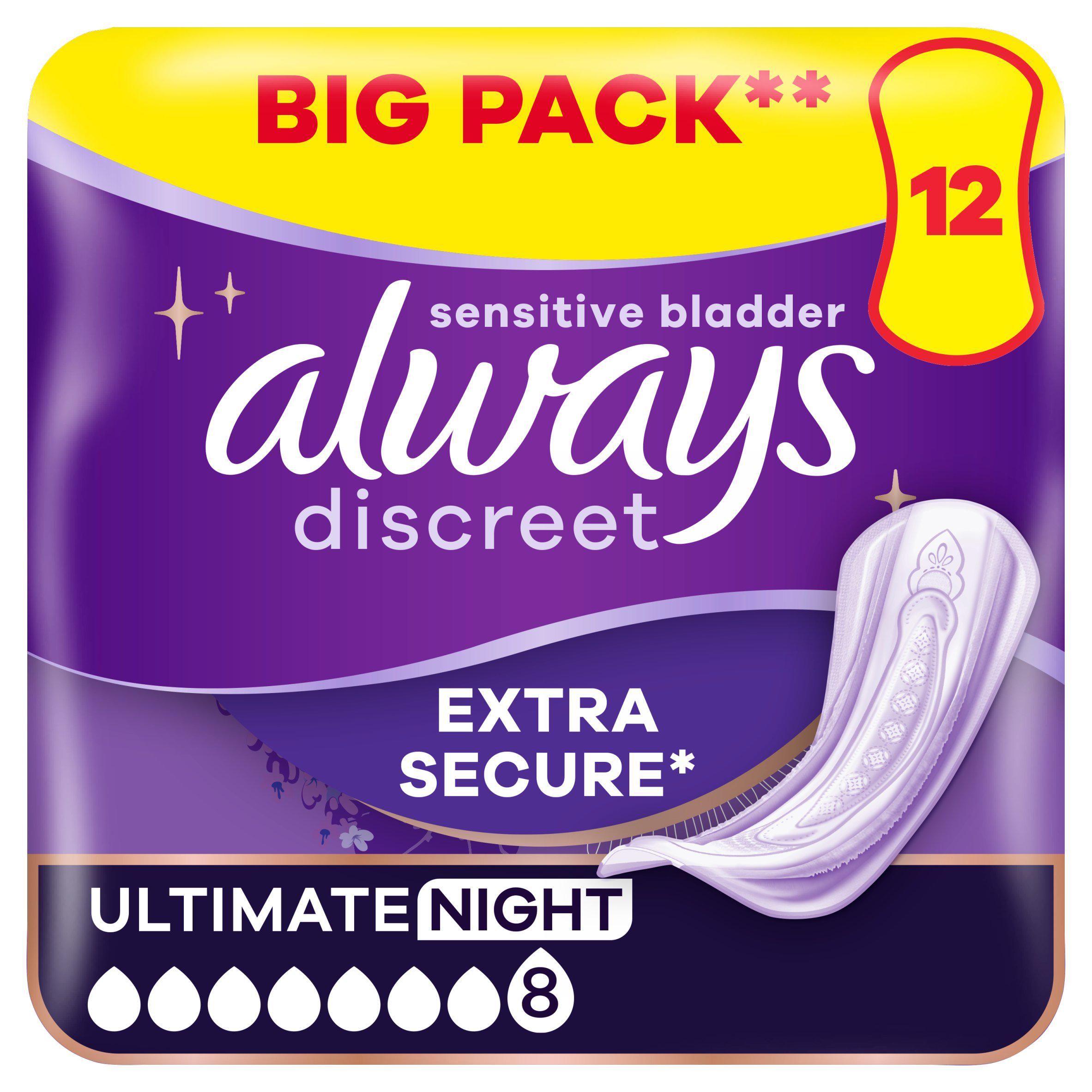 Always Discreet Incontinence Plus Womens Ultimate Night Pads x12 - McGrocer