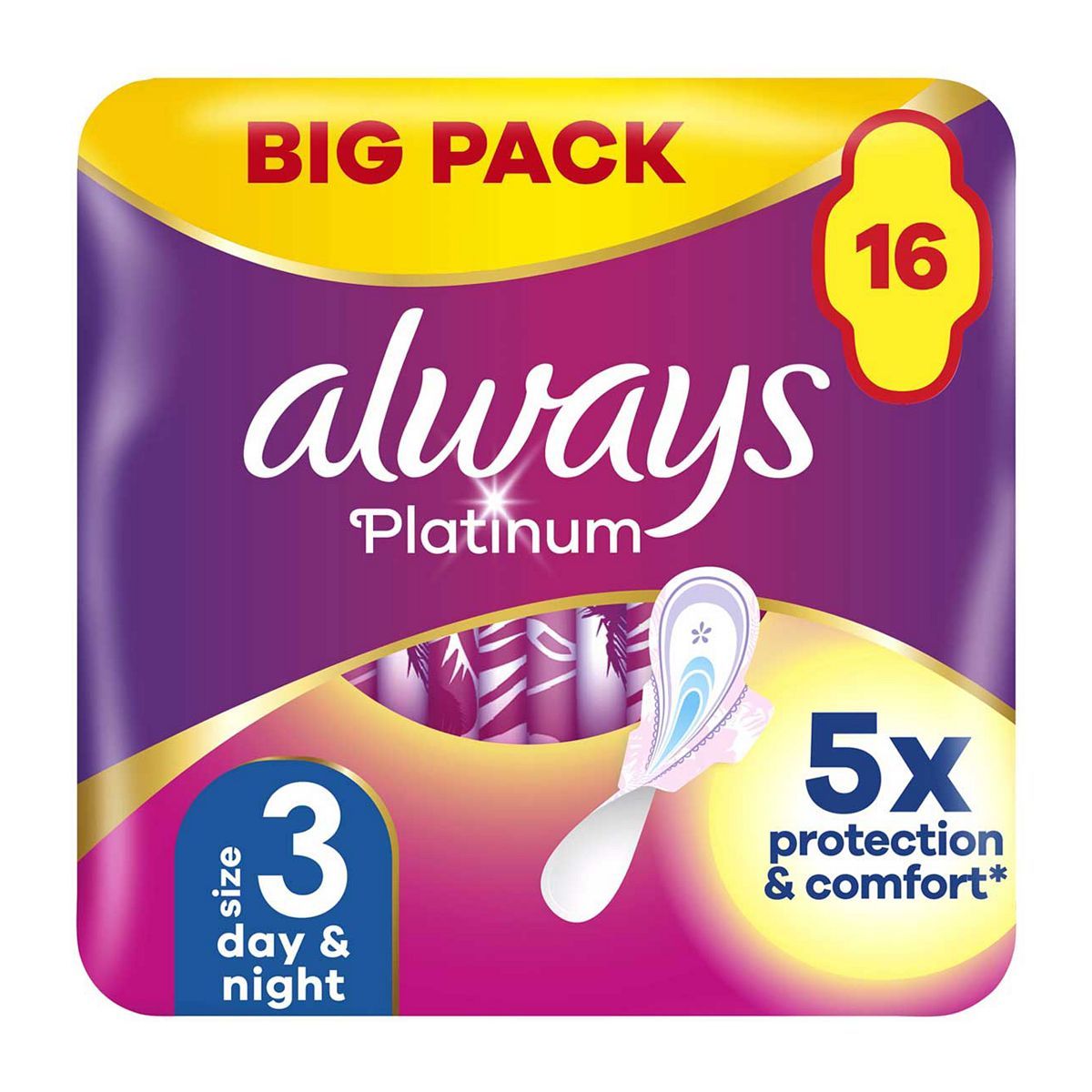 Always Platinum Day & Night Sanitary Towels With Wings 16 Pads - McGrocer
