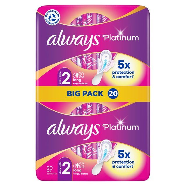 Always Platinum Long Sanitary Towels Wings Size 2   20 per pack - McGrocer