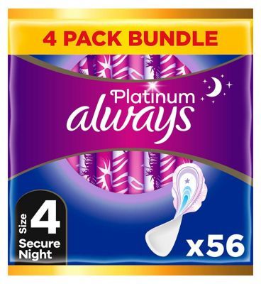 Always Platinum Secure Night (Size 4) 14 Pads x4 Bundle - McGrocer
