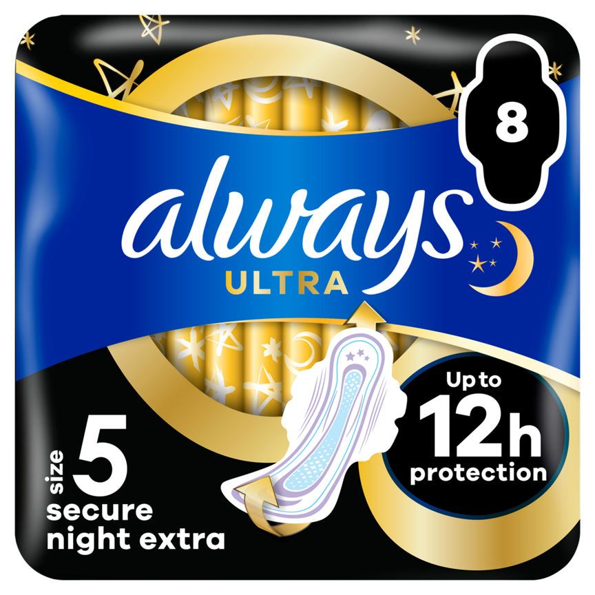 Always Sanitary Towels Secure Night (Size 5) Wings 8 Pads - McGrocer