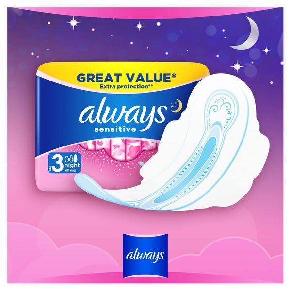 Always Sensitive Night Ultra (Size 3) Sanitary Towels x10 - McGrocer
