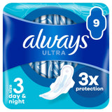 Always Ultra Sanitary Towels Day & Night Size 3 Wings Pads x9 - McGrocer