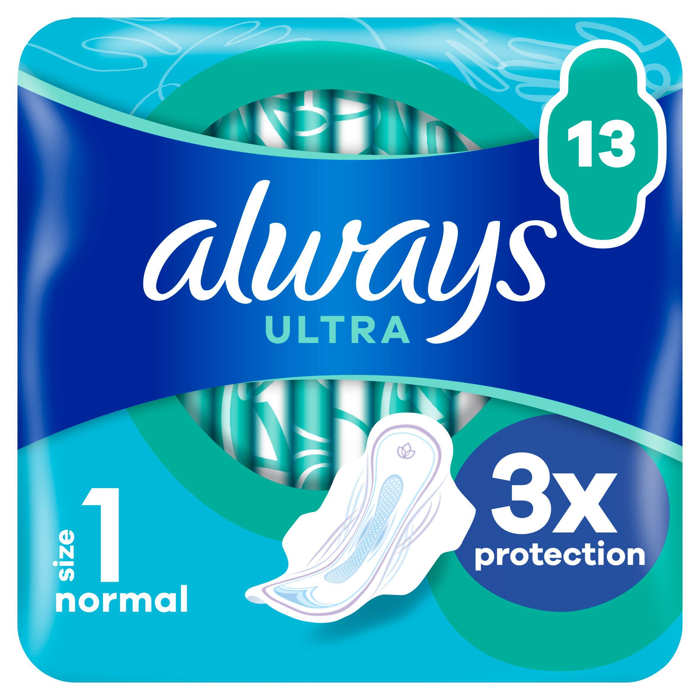 Always Ultra Sanitary Towels Normal Size 1 Wings Pads x13 - McGrocer