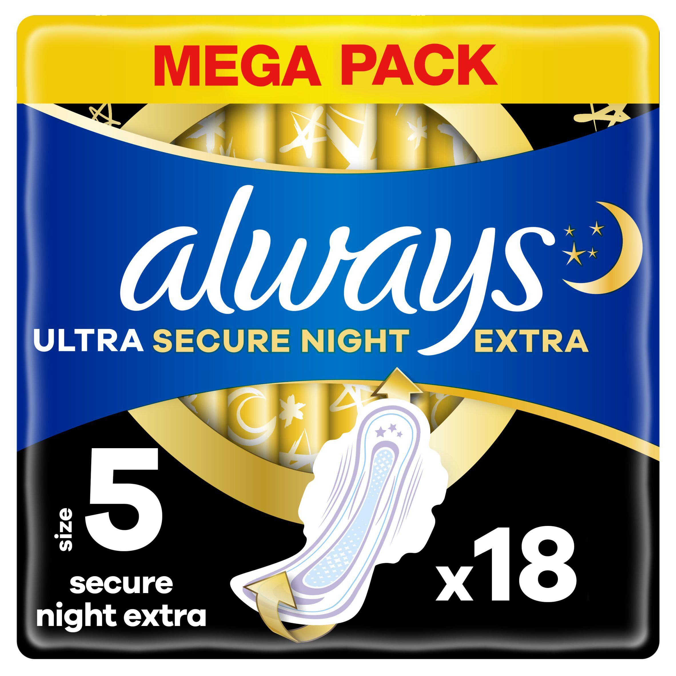 Always Ultra Sanitary Towels Secure Night Extra with Wings, Size 5 x18 - McGrocer