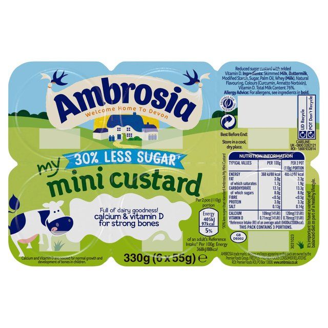 Ambrosia Custard Mini Pots 30% Reduced Sugar   6 x 55g - McGrocer