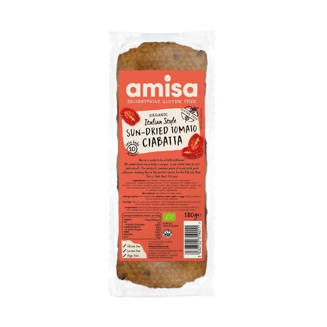 Amisa Organic Gluten Free White Sun-Dried Tomato Ciabatta   180g - McGrocer
