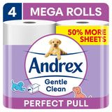 Andrex Gentle Clean Perfect Pull Toilet Tissue 4 Mega Rolls 255 Sheets - McGrocer
