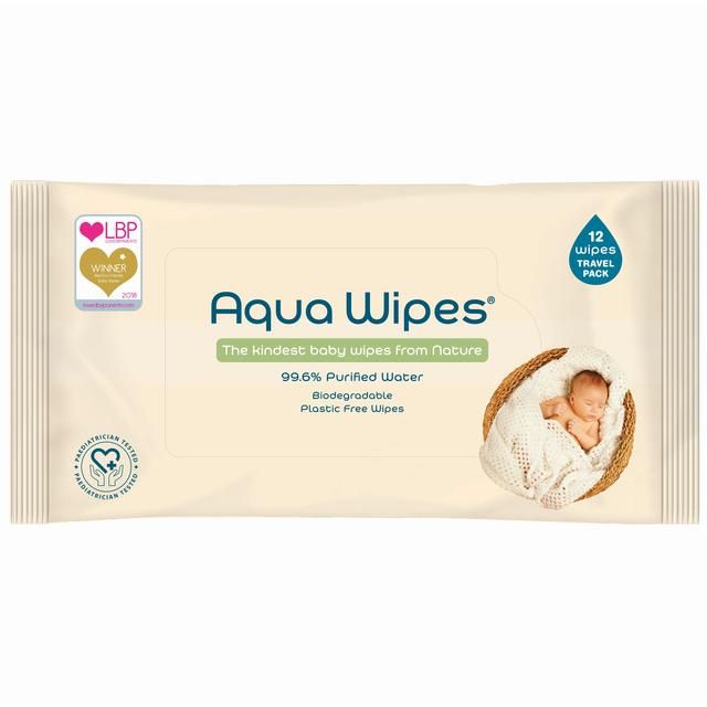 Aqua Wipes 100% Biodegradable Baby Wipes Travel Multipack   12 x 12 per pack - McGrocer