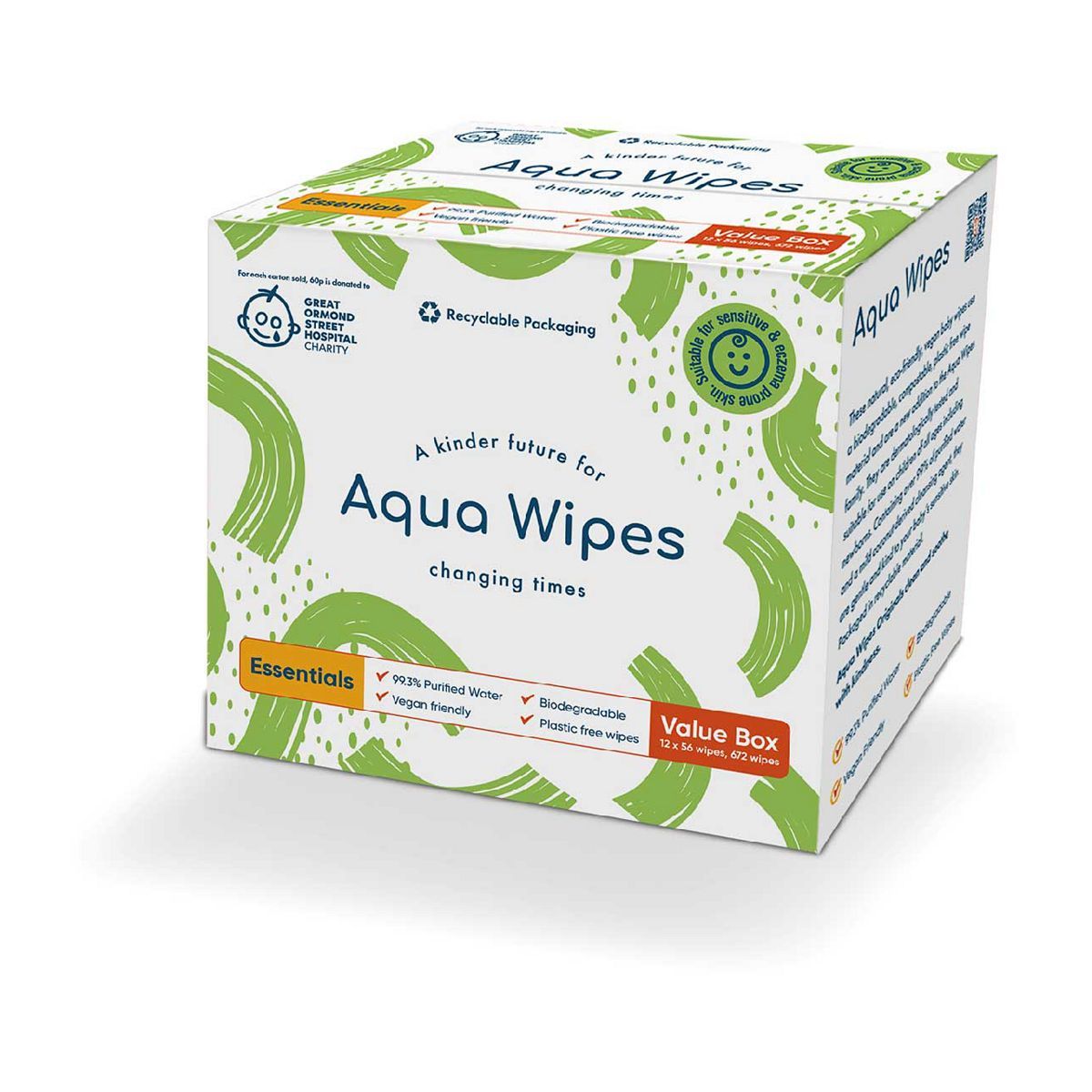 Aqua Wipes Essentials Biodegradable Plastic-Free Wipes 56s x 12 Packs - McGrocer
