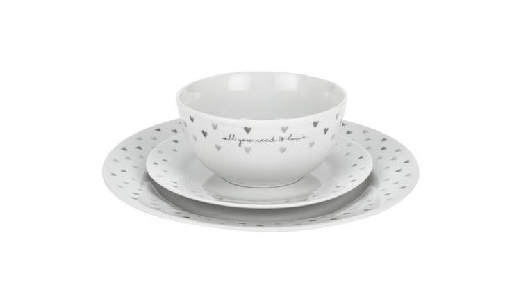 Argos Home 12 Piece Grey Hearts Dinner Set - McGrocer