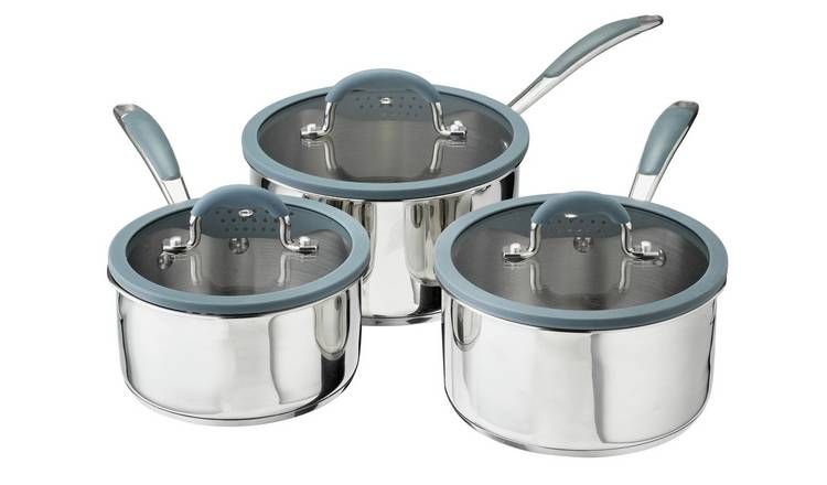Argos Home 3 Piece Stainless Steel with Silicone Rim Pan Set - McGrocer