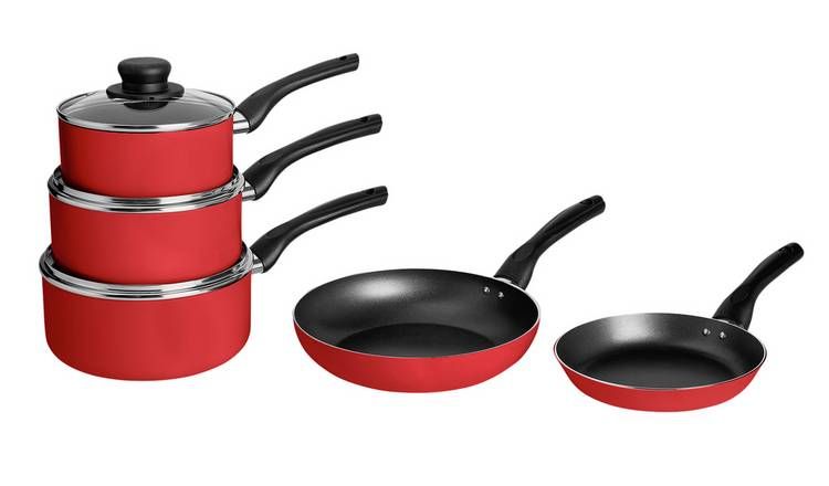 Argos Home 5 Piece Aluminium Pan Set - Red - McGrocer