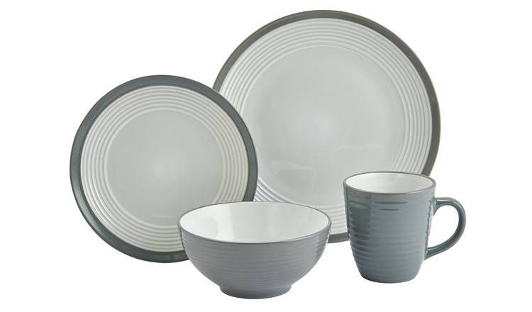 Argos Home Ribbed 16 Piece Stoneware Dinner Set - Grey - McGrocer