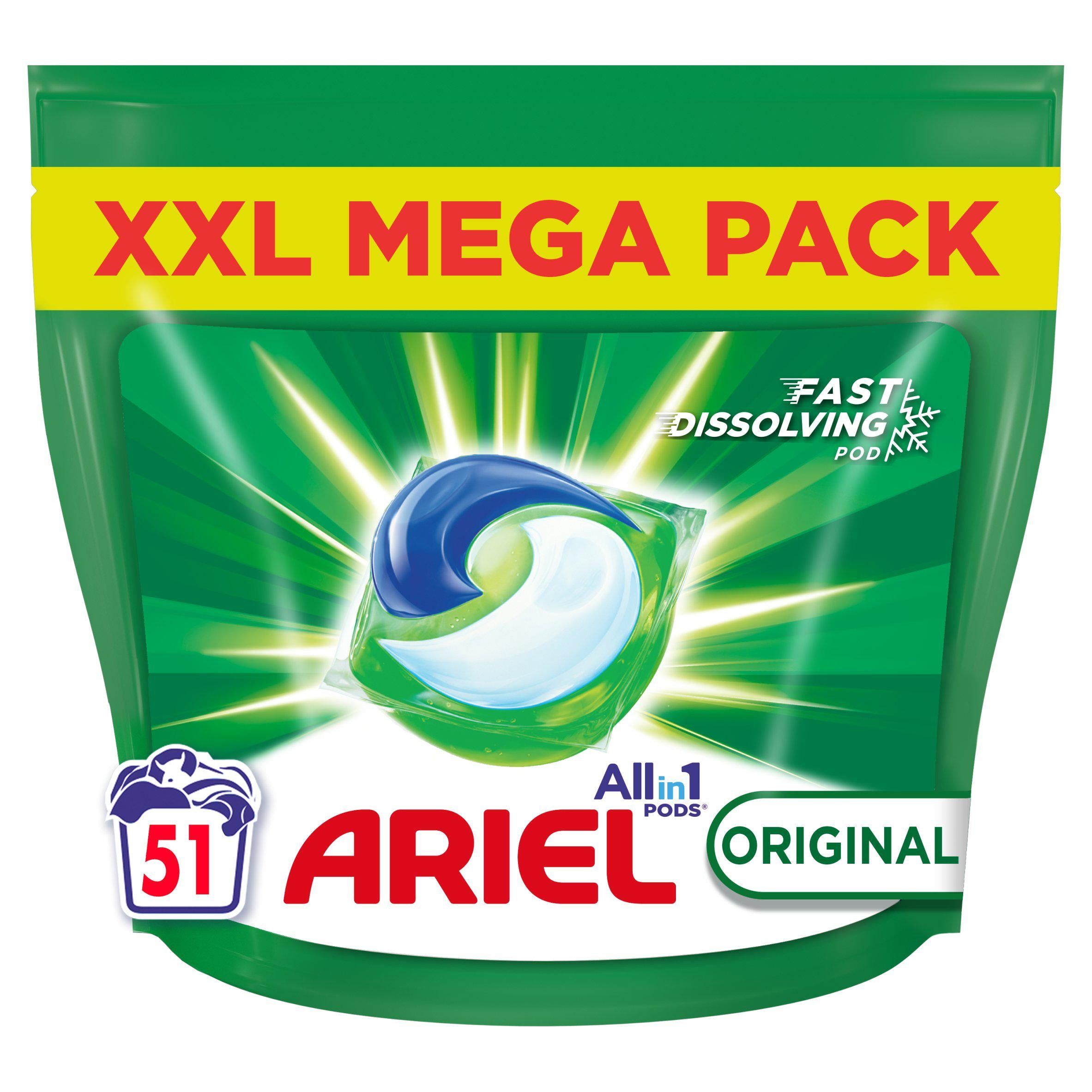 Ariel All-in-1 Pods Washing Liquid Capsules Original 51 Washes - McGrocer