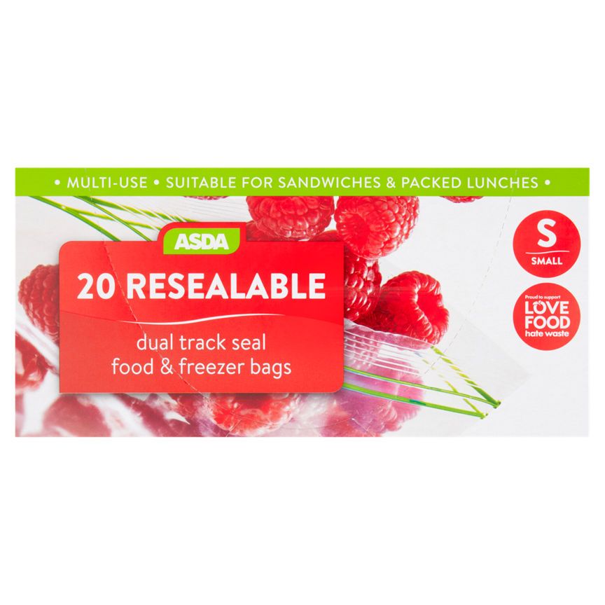 ASDA 20 Resealable Dual Track Seal Food & Freezer Bags Small - McGrocer