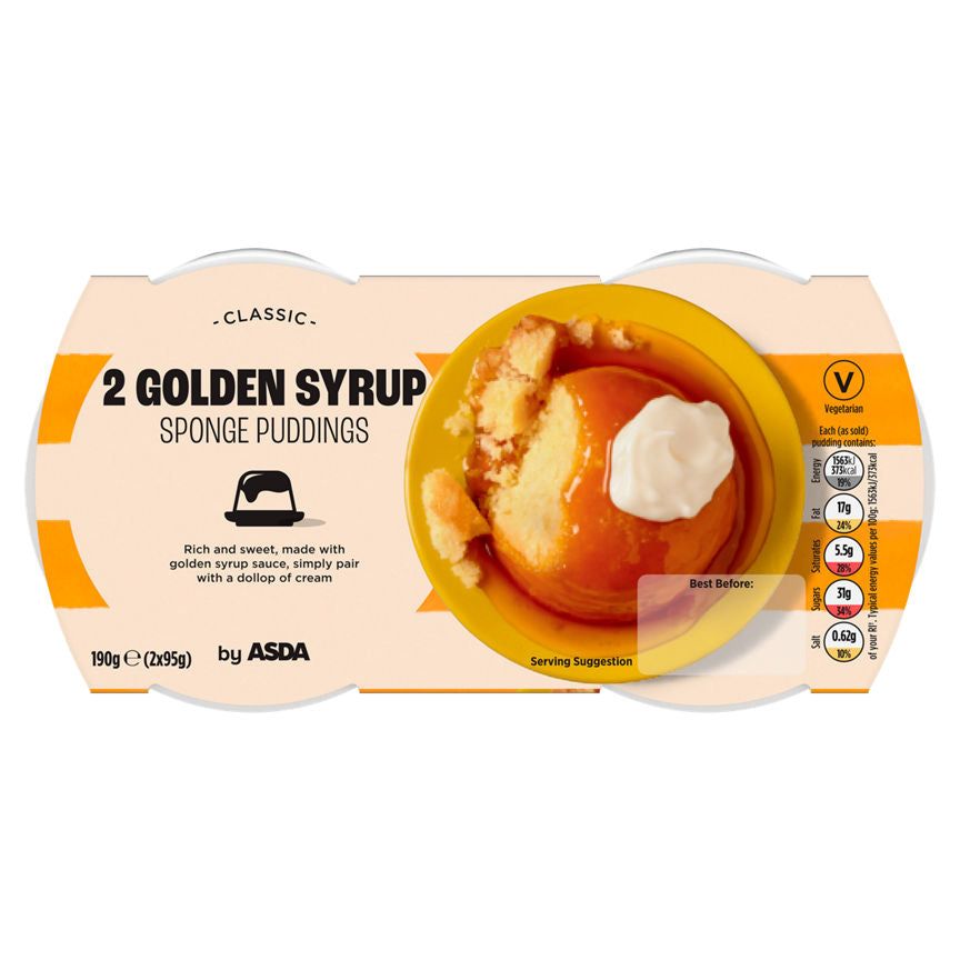 ASDA Classic Golden Syrup Sponge Puddings 2 x 95g (190g) - McGrocer